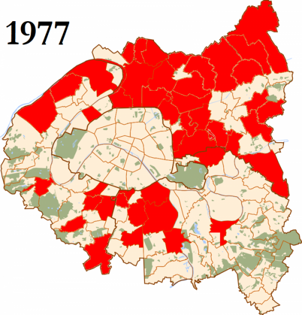 Carte des communes communistes de banlieue parisienne en 1977
