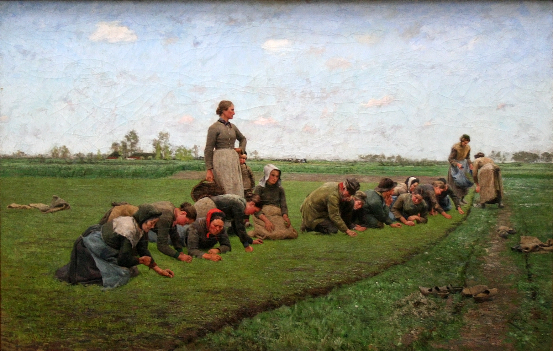 Désherbage manuel du lin en Flandres, tableau d'Emile Claus (1887)